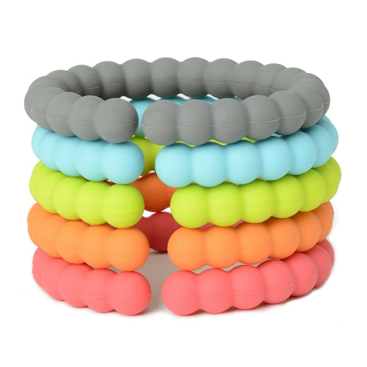 Chewbeads - Silicone Baby Links, Multi Use Baby Toy Rings - Attach Toys & Teethers to Stroller, Car Seat & More - Medical Grade Silicone, BPA Free & Phthalate Free - Includes 5 Colorful Baby Rings