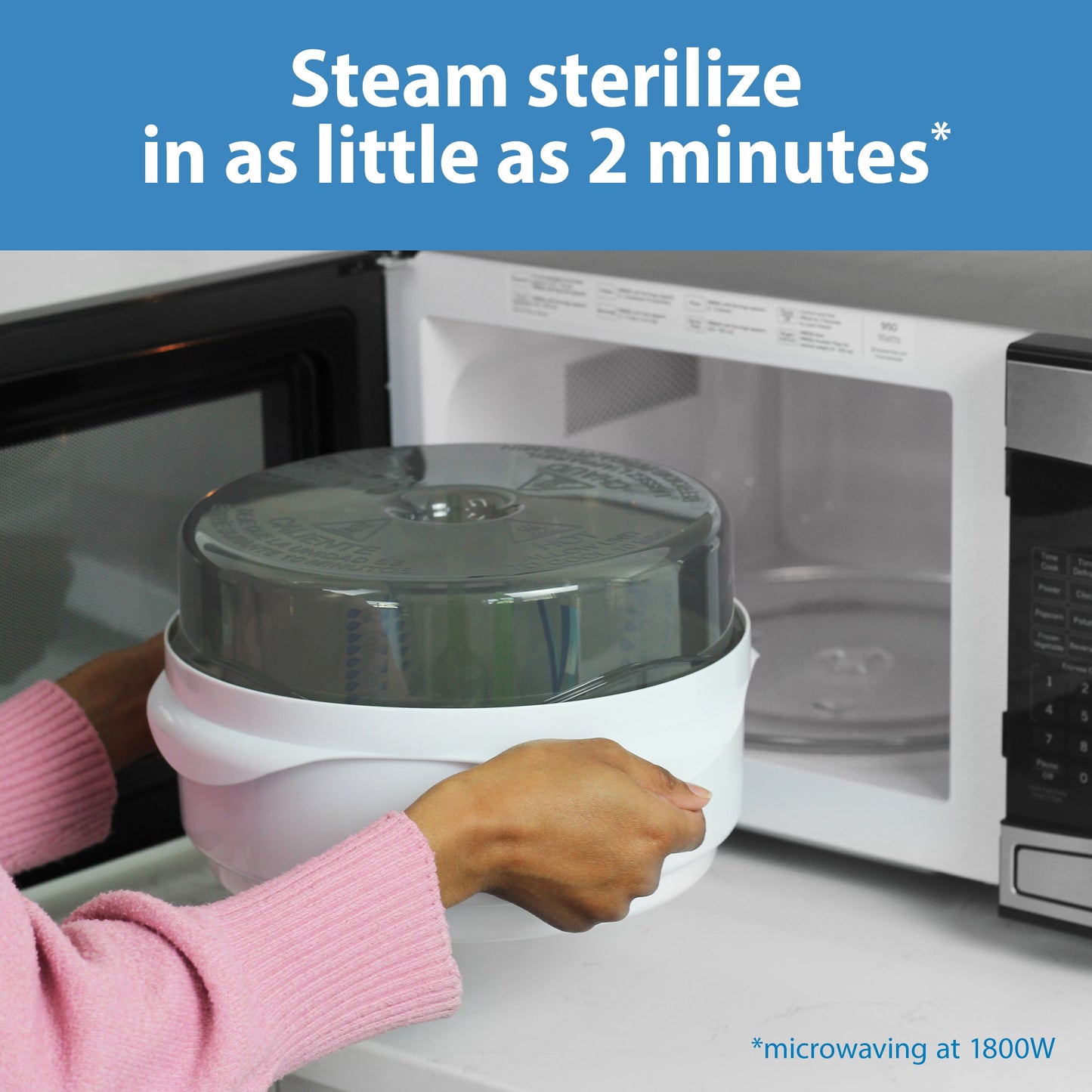 Dr. Brown'S Microwave Steam Sterilizer, Quickly Sterilize Baby Bottles, Pacifiers, Breast Pump Parts, & Accessories, Travel-Friendly, BPA Free, 1 Pack