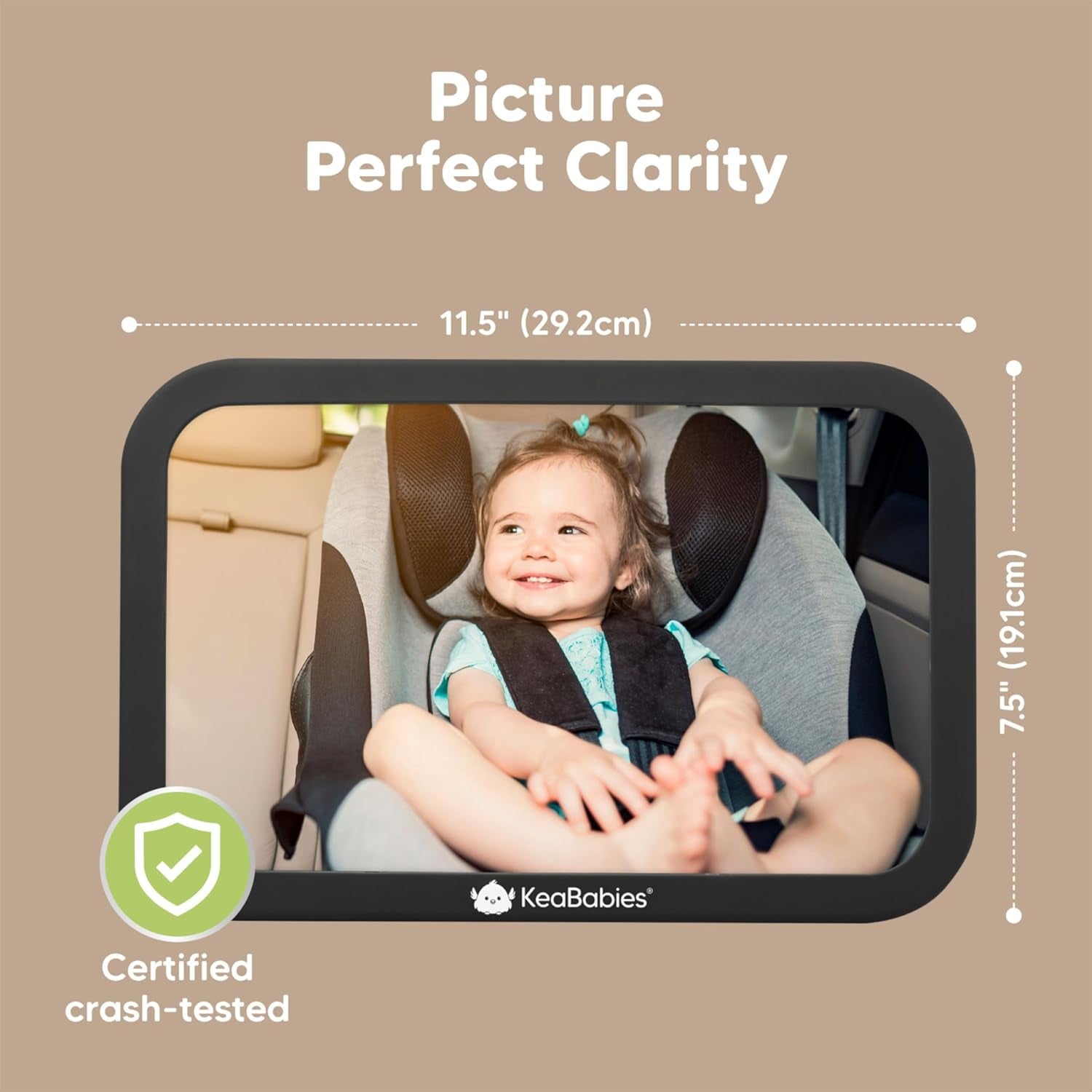 Large Shatterproof Baby Car Mirror - Safety Baby Car Seat Mirror - Baby Car Mirror for Back Seat Rear Facing Infant - Carseat Mirrors - Fully Assembled Baby Mirror for Car (Matte Black)