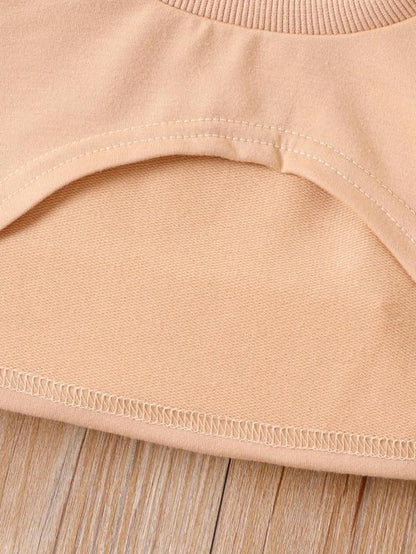 Girl'S Plain High Low Crop Sweatshirt & Cartoon Bear Print Cami Dress Set, Cute round Neck Long Sleeve Pullover & Dress, Kids Fall & Winter Clothes