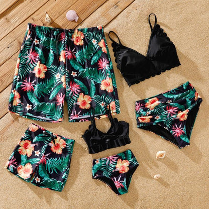 Family Matching Tropical Floral Drawstring Swim Trunks or Shell Edge Bikini 580853
