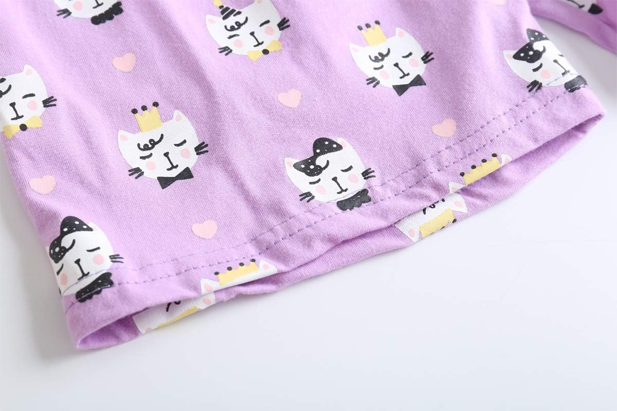 Myfav Young Girls Pajama Cute Cat Pattern Nighty Comfy Shorts Cotton Sleepwear