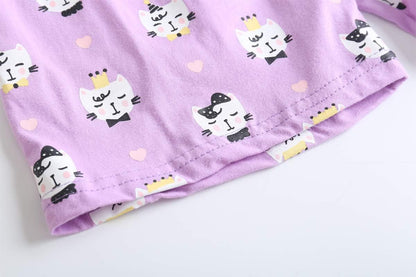 Myfav Young Girls Pajama Cute Cat Pattern Nighty Comfy Shorts Cotton Sleepwear