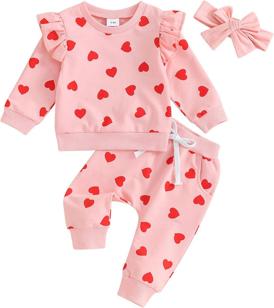 Infant Toddler Baby Boy Girl Valentines Day Outfits Love Letter Long Sleeve Sweatshirt Pants Set Birthday Clothes