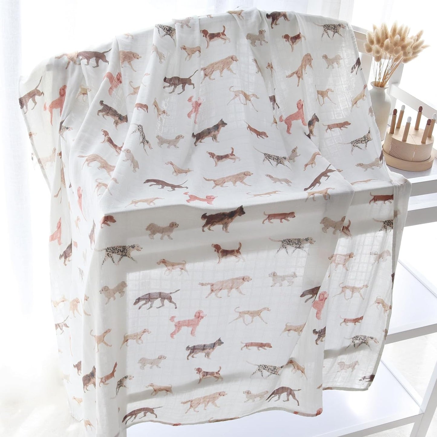 Lifetree Baby Swaddle Blanket Dog, 70% Viscose from Bamboo and 30% Cotton Muslin Swaddles Blankets Boys Girls Nursery Essentials for Girls and Boys, Registry, Large 47" X 47", Puppies Dog Print