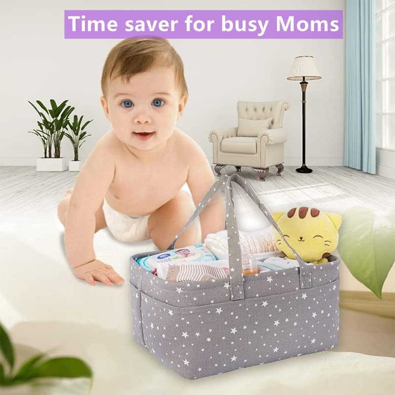 Baby Diaper Caddy Large Collapsible Nursery Organizer Storage Basket for Boy Girl Portable Holder Tote Bag for Changing Table Car Travel Registry Newborn Essentials Must Have Items