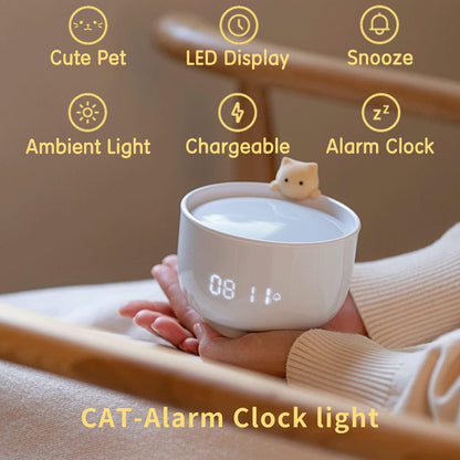 Cute Cat Alarm Clock for Kids,Toddler Alarm Clock for Bedroom, Kawaii Room Decor Clock for Girls, Hello Kitty Alarm Clock with USB Charger, for Gentle Wake Up, White