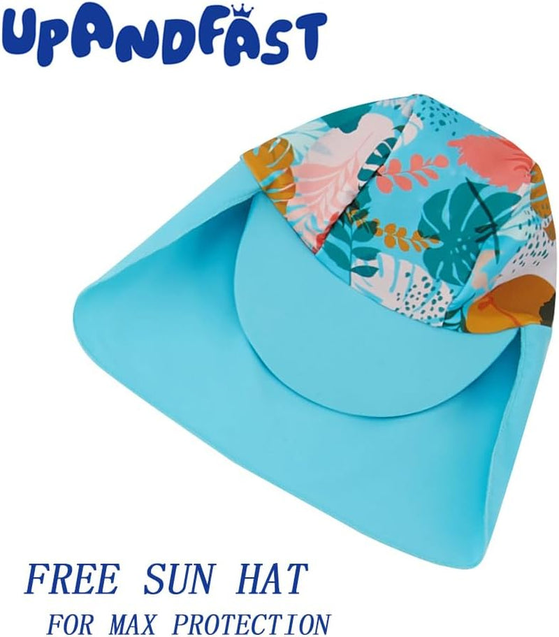 Upandfast Baby/Toddler Swimsuit Sunsuit UPF 50+ Infant One Piece Bathing Suit with Sun Hat