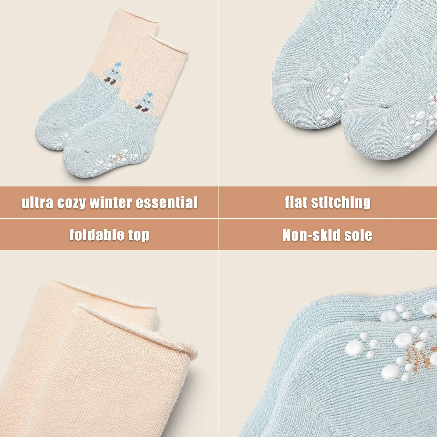 Baby Non Slip Warm Socks Baby Boys Thick Winter Socks with Grips for Baby Girls Non Skid Socks 6 Pack