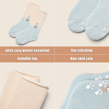 Baby Non Slip Warm Socks Baby Boys Thick Winter Socks with Grips for Baby Girls Non Skid Socks 6 Pack