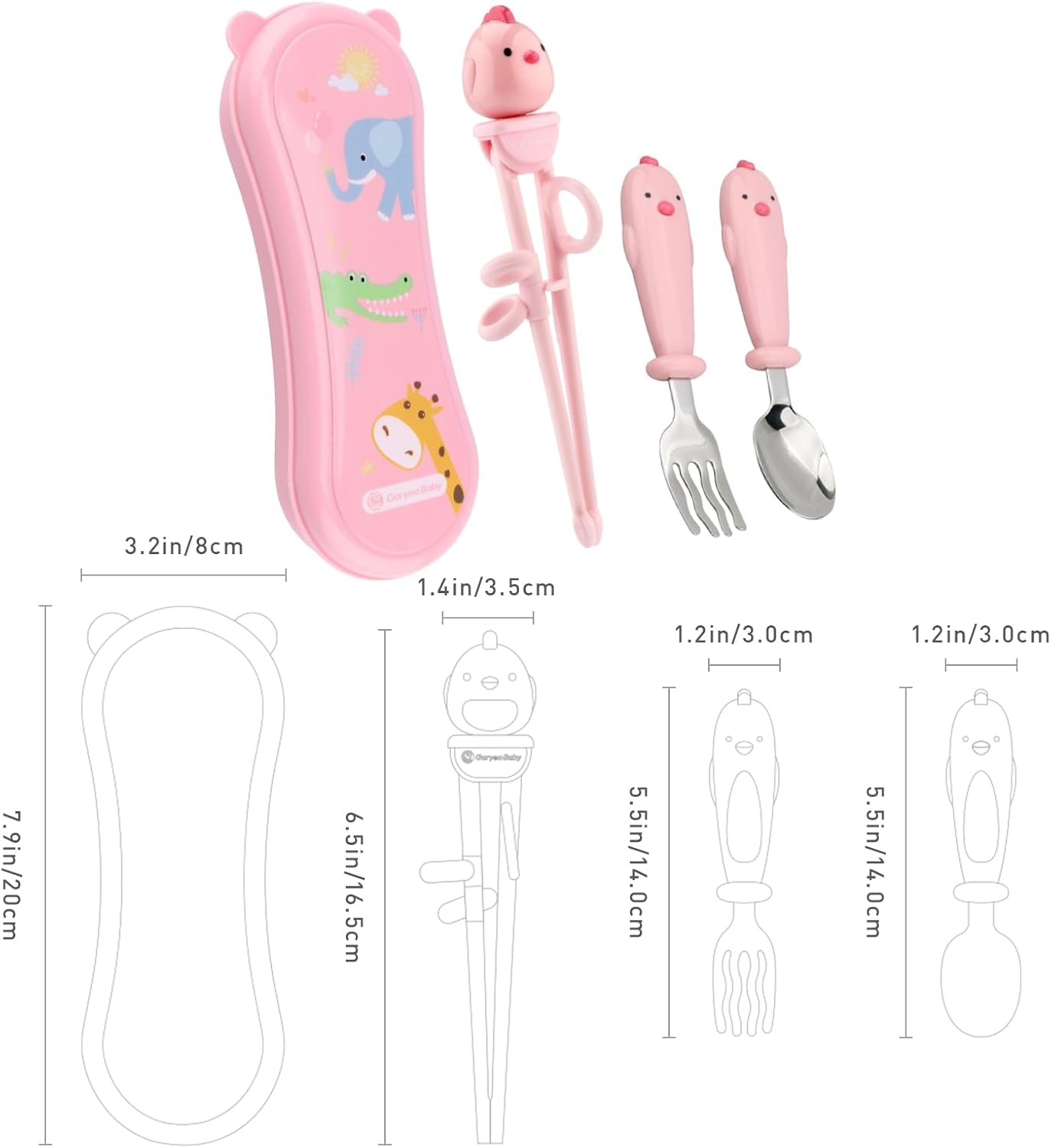 Toddler Utensils Stainless Steel Kids Silverware Set with Kids Spoons and Forks Set and Kids Chopsticks for Self Feeding Learning with Portable Case