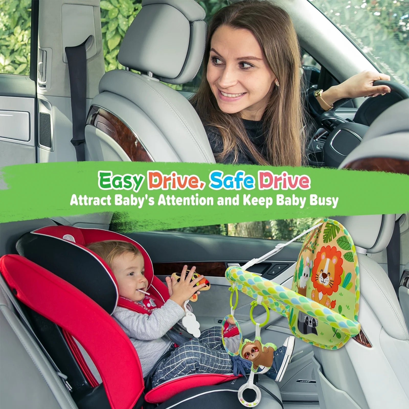 Dr.Rapeti Baby Car Seat Toy for Travel Rear Facing Double Sided Baby Travel Activity Car Seat Entertainment Toy Easy Drive Gift for Newborn Baby Infant 0-12 Month