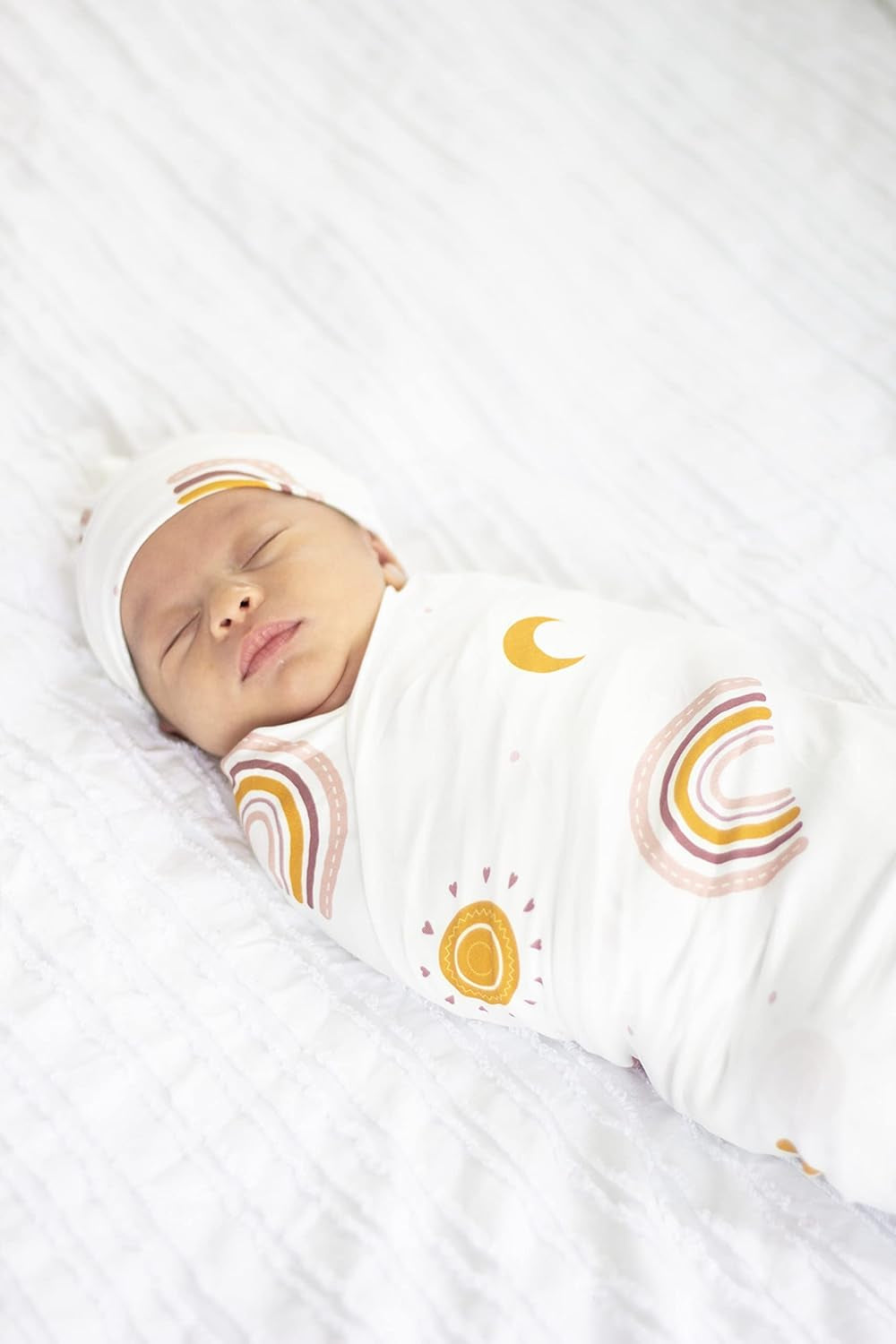 MOMMY O CLOCK Mommy Robe for Maternity and Baby Swaddle Blanket, Milk Silk Matching Delivery Robe and Swaddling Wrap for Mom and Baby (L/XL (12-24), Boho Rainbow)