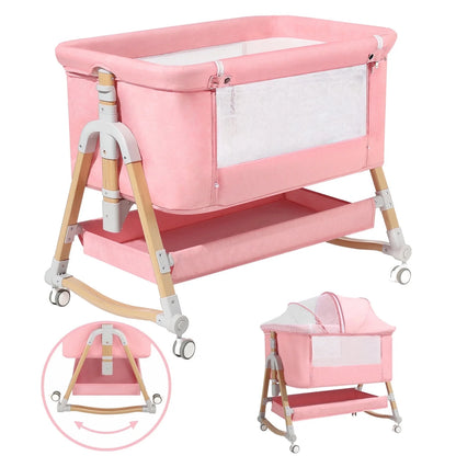 HARPPA 3 in 1 Baby Bassinet Bedside Sleeper for Infant Girls Aged 0-6 Months, Pink