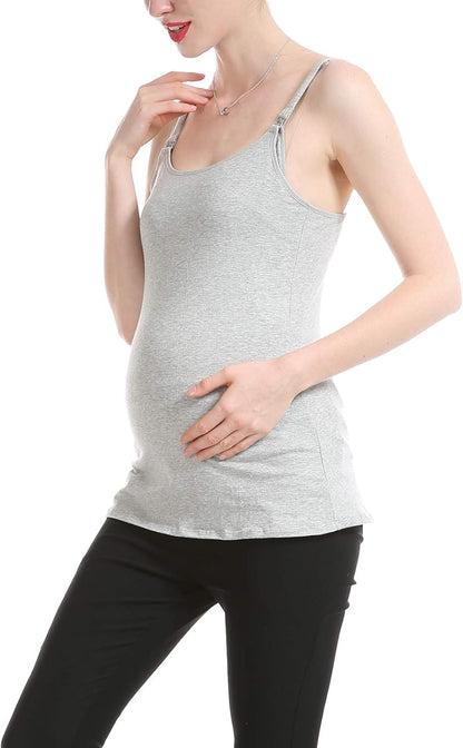 Women'S Nursing Tank Tops Cotton for Breastfeeding Loose Maternity Cami with Build-In Shelf Bra