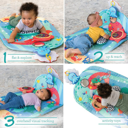 Infantino 3-In-1 Deluxe Magic Arch Sensory Development Gym - 3 Ways to Play with Dual-Sided Magical Arch for Captivating Overhead Visuals plus Tummy-Time Bolster & Mat with Growth Chart, Teal