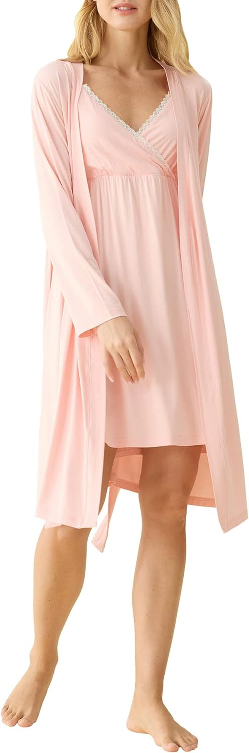 Latuza Women'S Viscose Nursing Nightgown and Robe Set