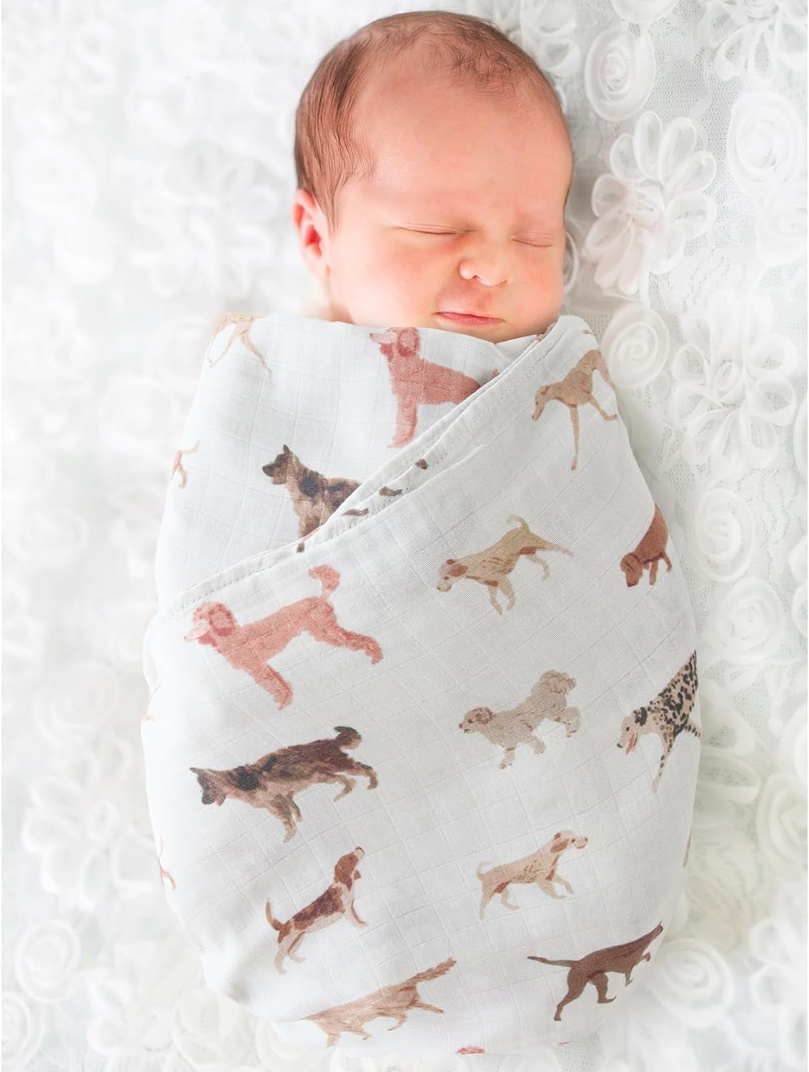 Lifetree Baby Swaddle Blanket Dog, 70% Viscose from Bamboo and 30% Cotton Muslin Swaddles Blankets Boys Girls Nursery Essentials for Girls and Boys, Registry, Large 47" X 47", Puppies Dog Print