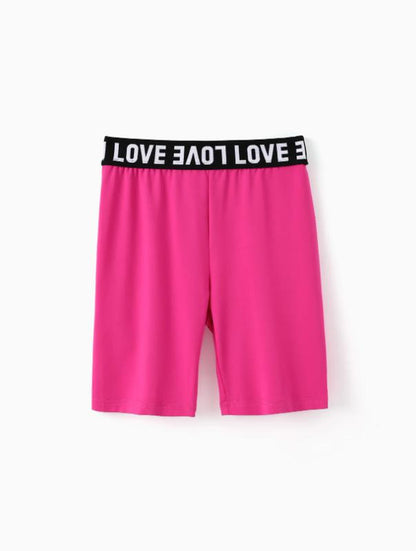 2Pcs Kid Girl Solid Color Tank Top and Letter Print Shorts Sporty Set 536265