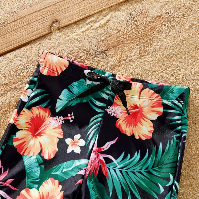 Family Matching Tropical Floral Drawstring Swim Trunks or Shell Edge Bikini 580853