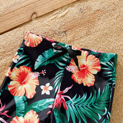 Family Matching Tropical Floral Drawstring Swim Trunks or Shell Edge Bikini 580853