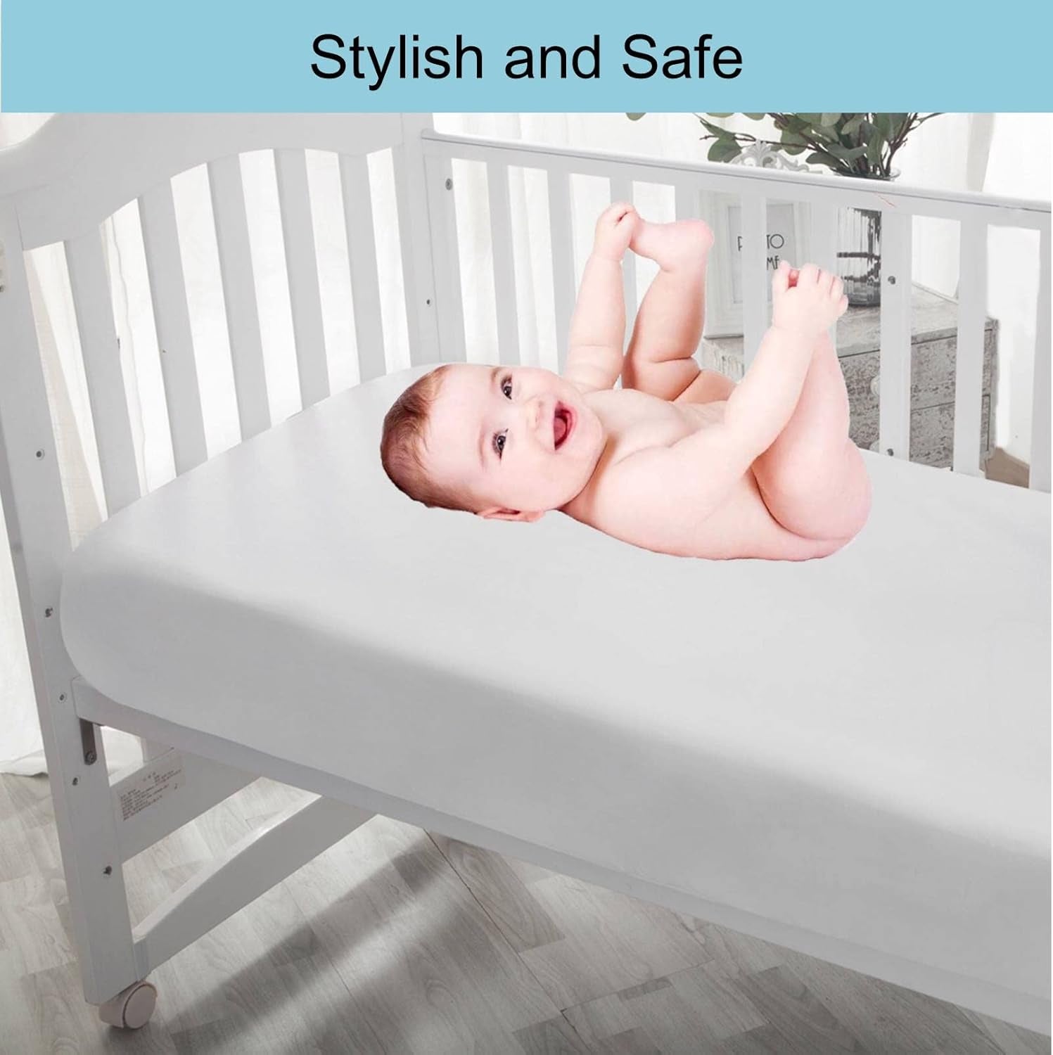 Baby Boy Crib Sheets, 2 Pack Crib Sheets Set White & Grey, Baby Sheets for Crib & Toddler Mattresses, Made of Silky Soft Microfiber, Size 52 X 28 Inches with 8 Inch Pocket for Snug Fit