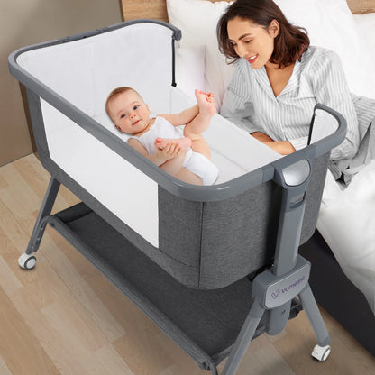 Vomeast Baby Bassinet, Bedside Sleeper, Easy Fold Portable Crib, All Mesh - Grey