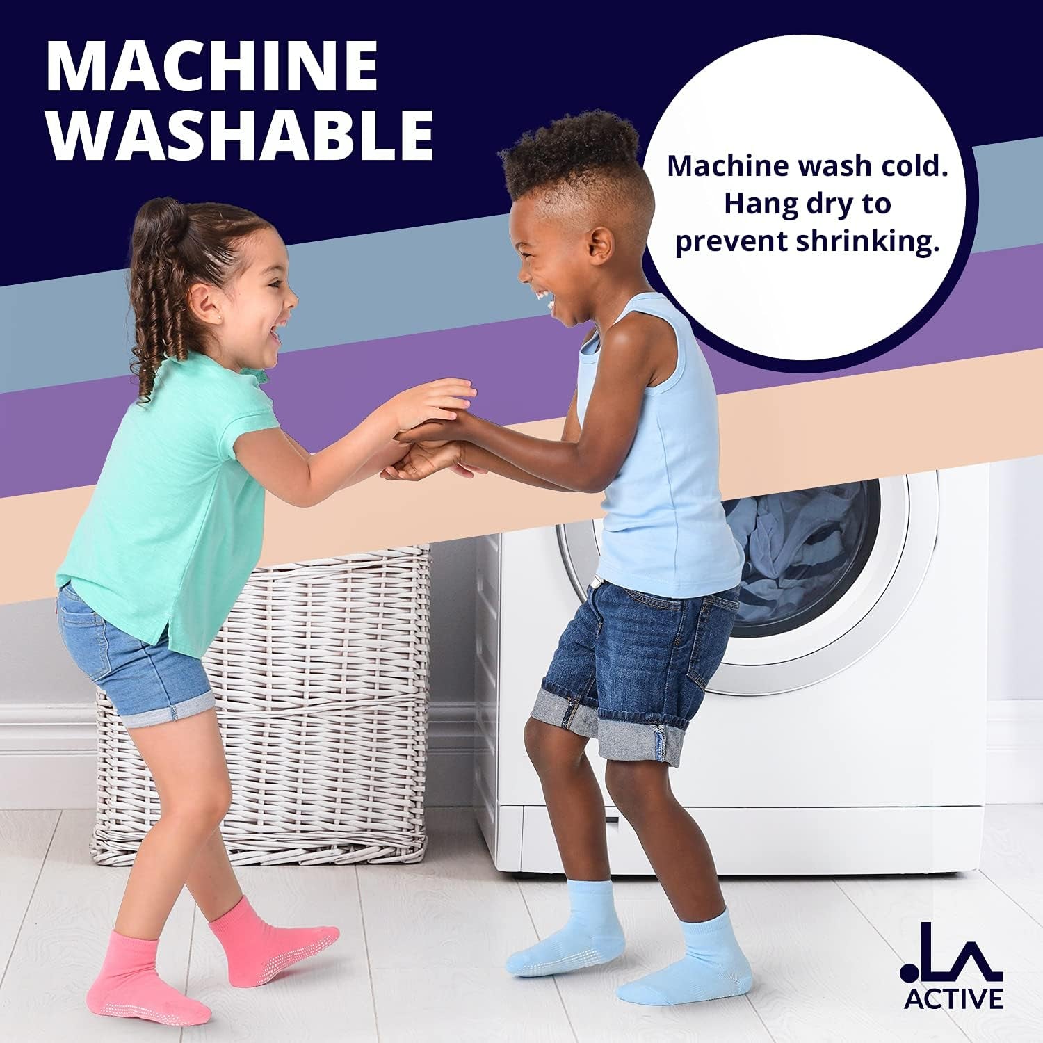 LA ACTIVE Non Slip Grip Ankle Boys and Girls Athletic Crew Socks for Babies Toddlers and Kids
