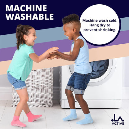 LA ACTIVE Non Slip Grip Ankle Boys and Girls Athletic Crew Socks for Babies Toddlers and Kids