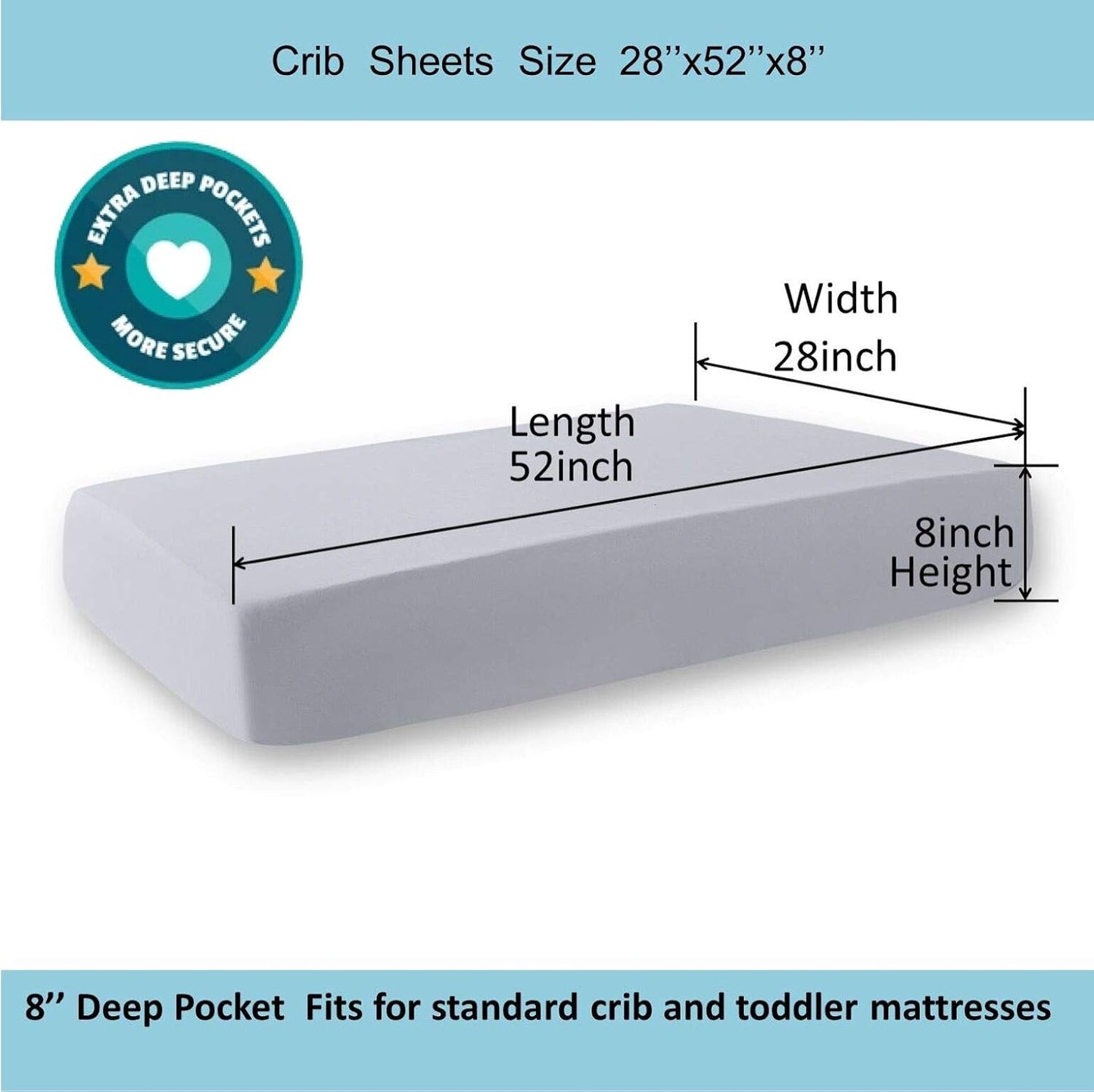 Baby Boy Crib Sheets, 2 Pack Crib Sheets Set White & Grey, Baby Sheets for Crib & Toddler Mattresses, Made of Silky Soft Microfiber, Size 52 X 28 Inches with 8 Inch Pocket for Snug Fit