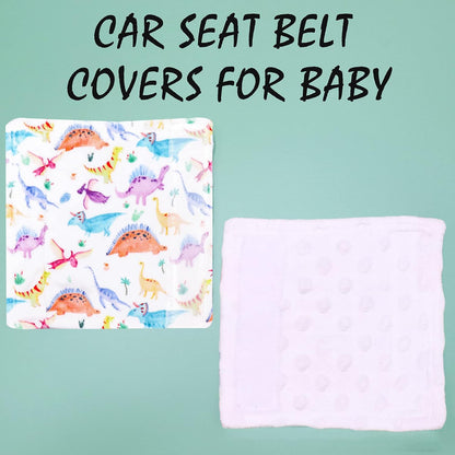 Baby Car Seat Belt Covers for Boys and Girls, Carseat Shoulder Padding, Soft Car Seat Neck Cover, Mink Car Seat Straps Shoulder Pads, Dinosaur Stroller Strap Cover for Baby Kids,White