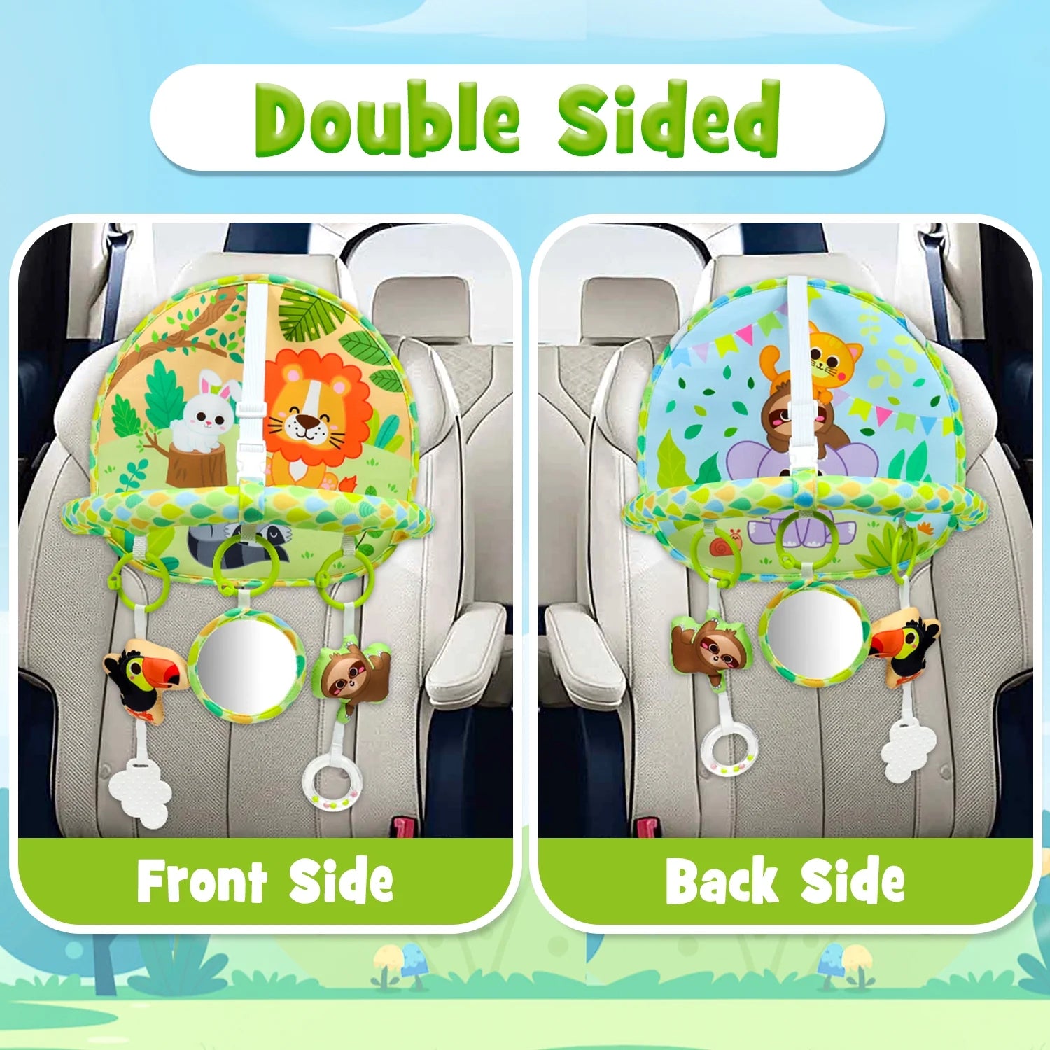 Dr.Rapeti Baby Car Seat Toy for Travel Rear Facing Double Sided Baby Travel Activity Car Seat Entertainment Toy Easy Drive Gift for Newborn Baby Infant 0-12 Month