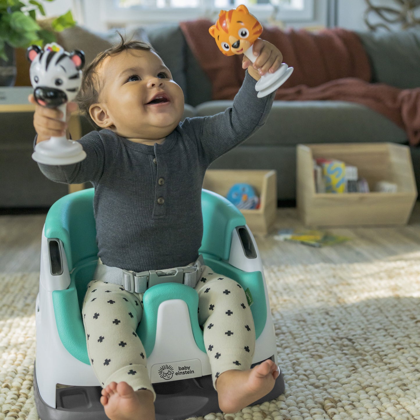 Baby Einstein Dine & Discover Multi-Use Booster Feeding & Floor Activity Seat with Self-Storing Tray