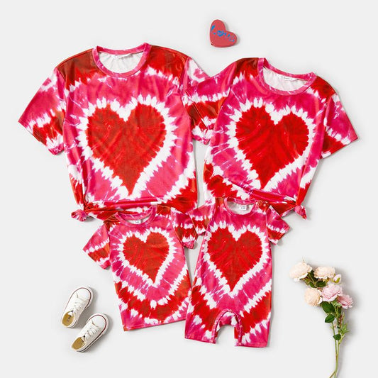 Family Matching Short-Sleeve Tie Dye Heart Graphic T-Shirts 557854