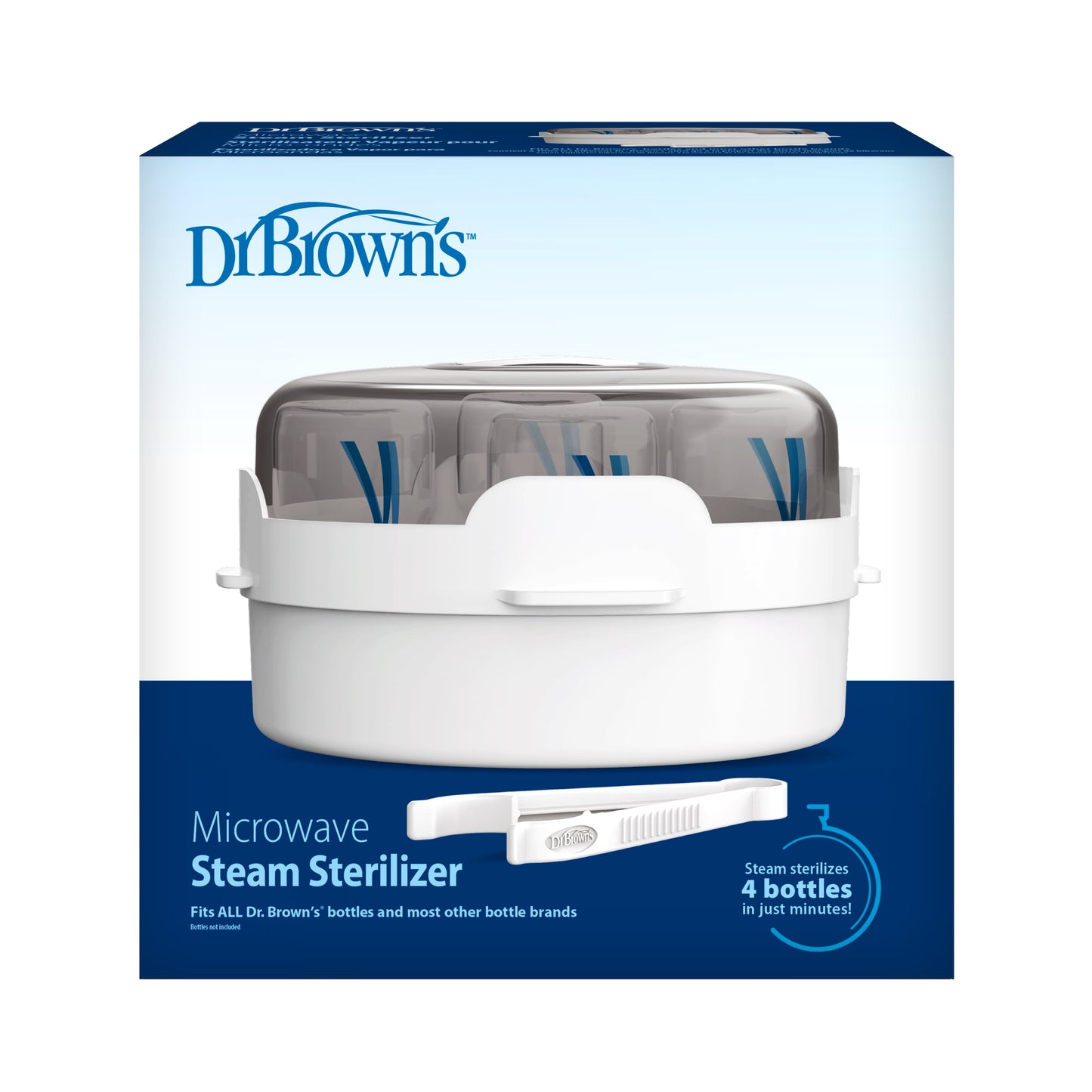 Dr. Brown'S Microwave Steam Sterilizer, Quickly Sterilize Baby Bottles, Pacifiers, Breast Pump Parts, & Accessories, Travel-Friendly, BPA Free, 1 Pack