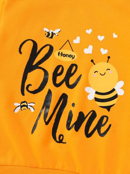 Toddler Girl'S Cartoon Bee & Letter Print round Neck Sweatshirt, Casual Long Sleeve Crew Neck Pullover for Spring & Fall, Kid'S Clothes for Daily Wear