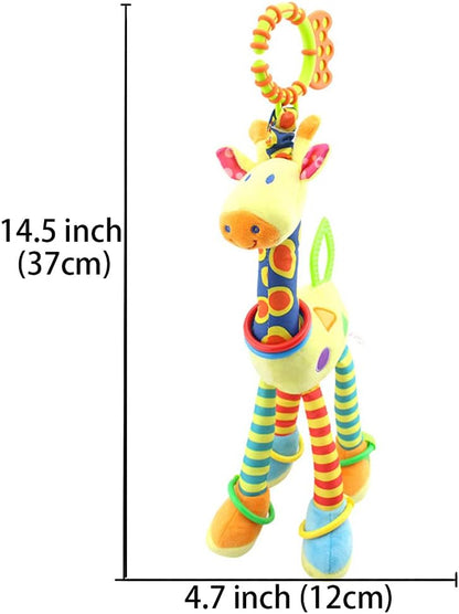 Baby Toy 0-6 Months, Baby Car Seat Stroller Toy Teething Toy, Soft Giraffe Hanging Toy with Sound and Teether for 0-3 Years Old (Blue and Yellow)