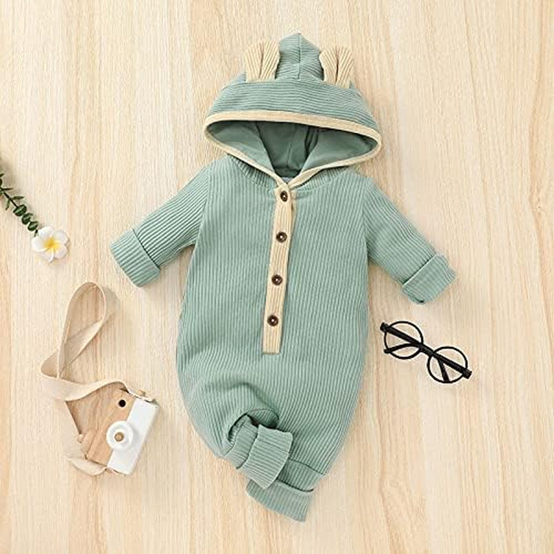 Newborn Baby Girl Boy Hooded Romper Unisex Baby Knitted Jumpsuit Infant Kids Solid Outfits Baby Girl Boy Jumpsuit