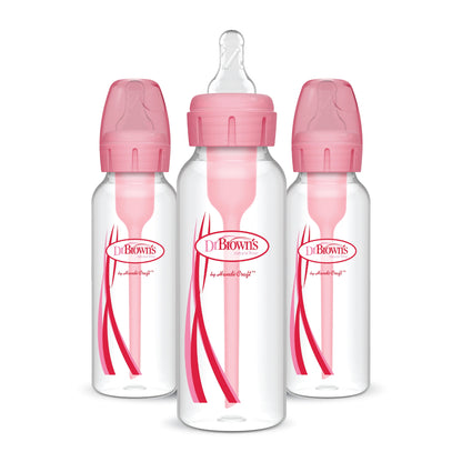 Dr. Brown'S Natural Flow Anti-Colic Options+ Narrow Baby Bottle, 8Oz/250Ml, 0M+, Pink, 3 Pack