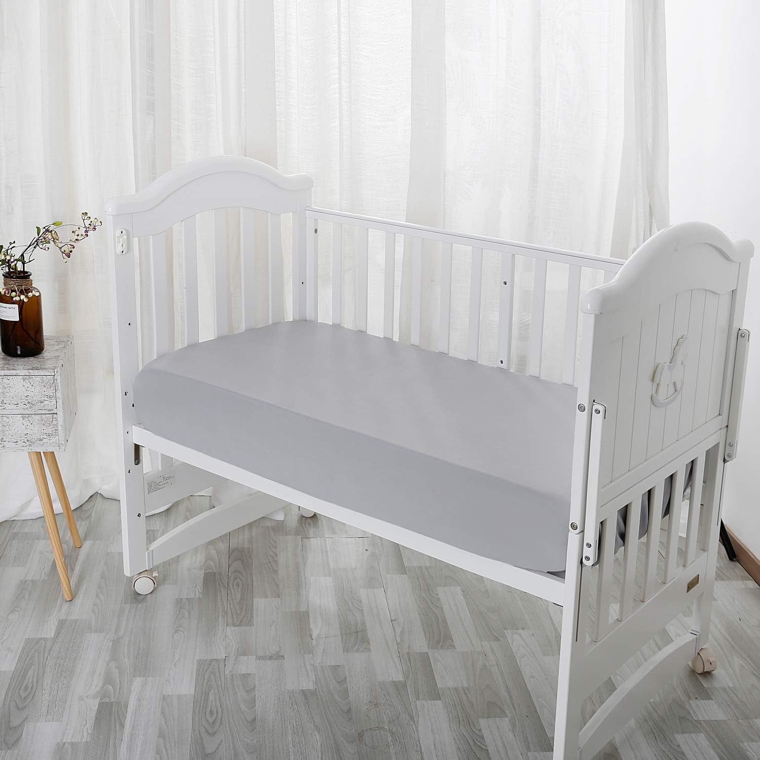 Baby Boy Crib Sheets, 2 Pack Crib Sheets Set White & Grey, Baby Sheets for Crib & Toddler Mattresses, Made of Silky Soft Microfiber, Size 52 X 28 Inches with 8 Inch Pocket for Snug Fit