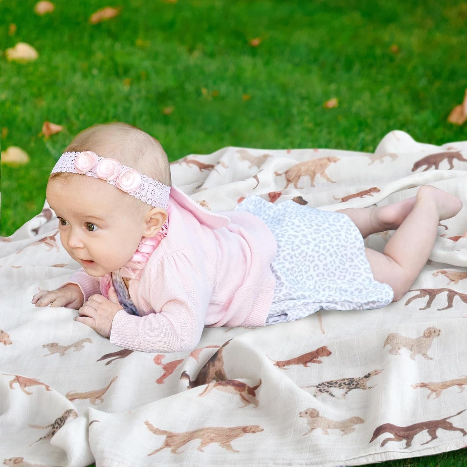 Lifetree Baby Swaddle Blanket Dog, 70% Viscose from Bamboo and 30% Cotton Muslin Swaddles Blankets Boys Girls Nursery Essentials for Girls and Boys, Registry, Large 47" X 47", Puppies Dog Print