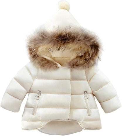 Boys Girls Hooded Cotton Snowsuit Thicken Winter Coat Fur Collar Windproof Jacket