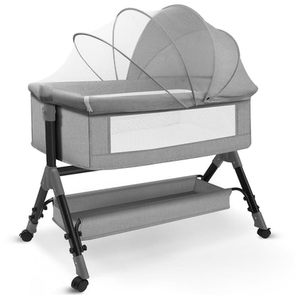 Baby Bassinet for Infant,Adjustable Bedside Sleeper Bassinet with Storage Basket,Bed Side Crib for 0-2 Months, Gray