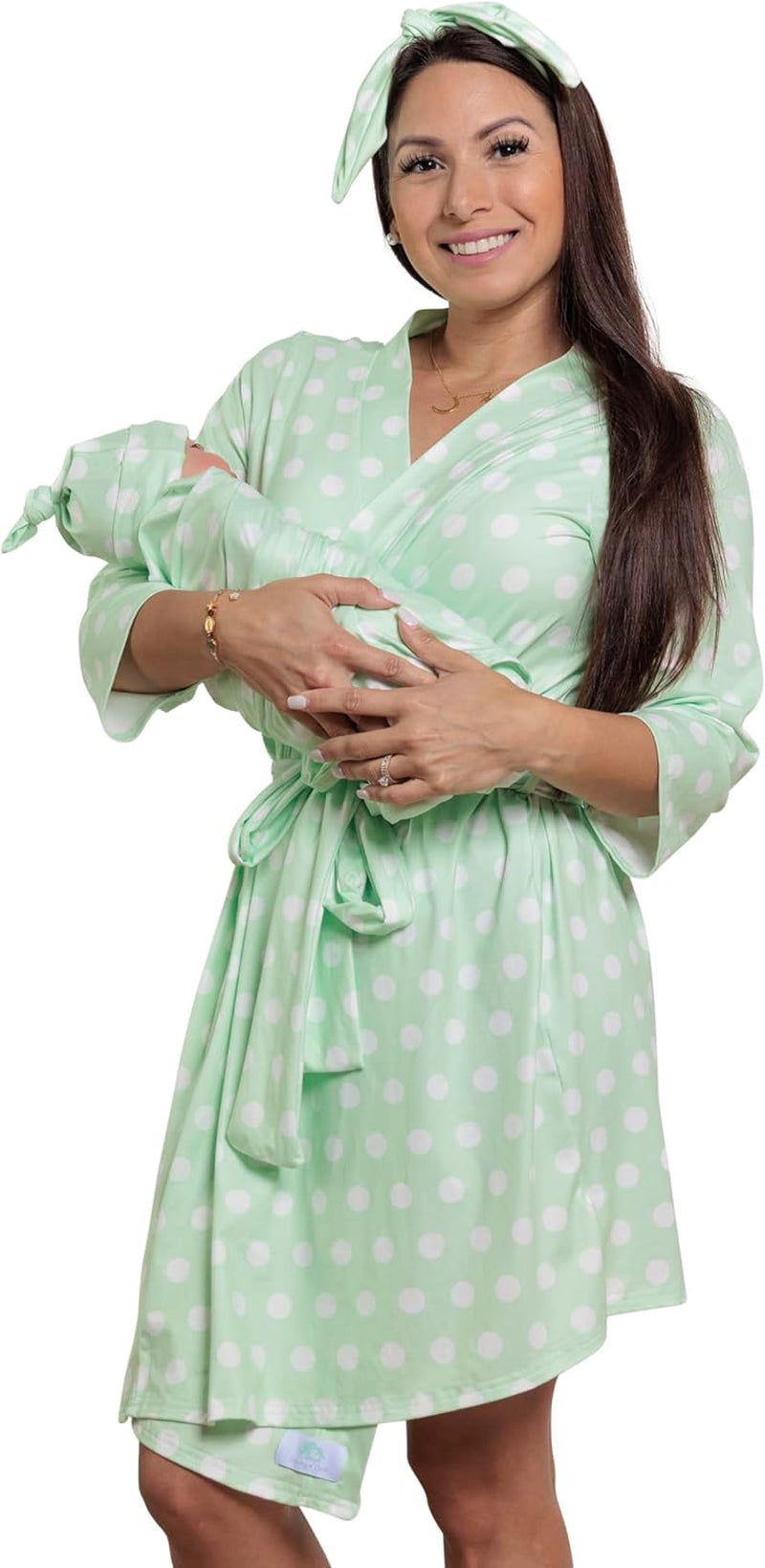 MOMMY O CLOCK Maternity Robe and Baby Swaddle Blanket, Milk Silk Matching Delivery Robe and Swaddling Wrap for Mom and Baby