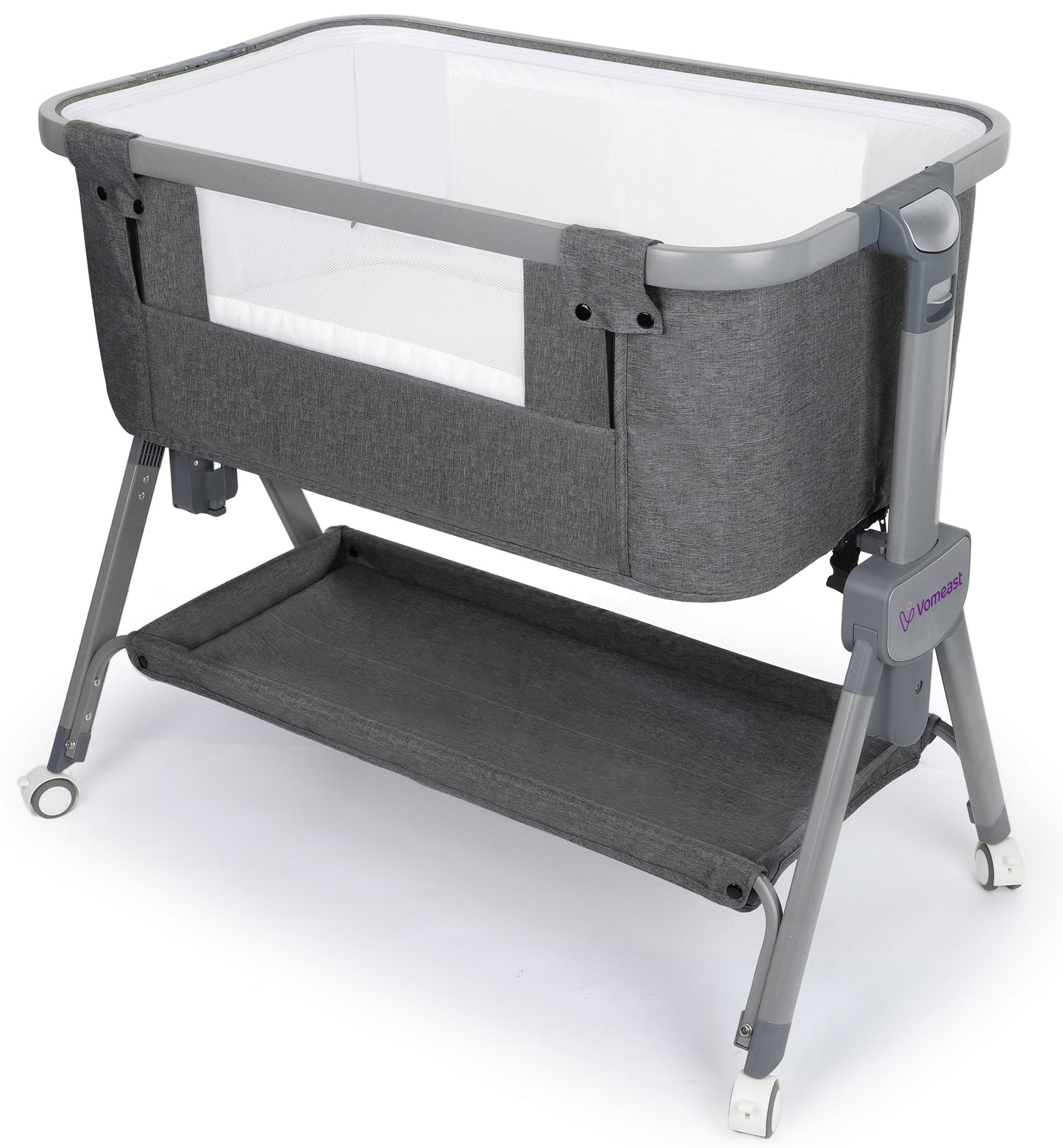 Vomeast Baby Bassinet, Bedside Sleeper, Easy Fold Portable Crib, All Mesh - Grey