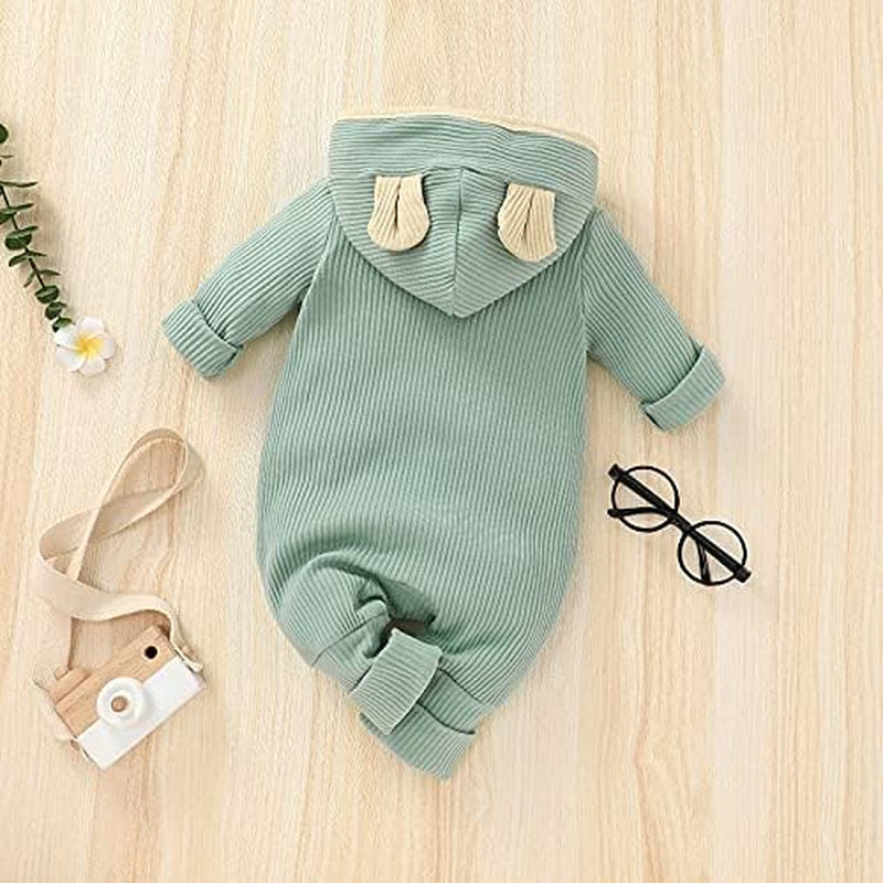 Newborn Baby Girl Boy Hooded Romper Unisex Baby Knitted Jumpsuit Infant Kids Solid Outfits Baby Girl Boy Jumpsuit