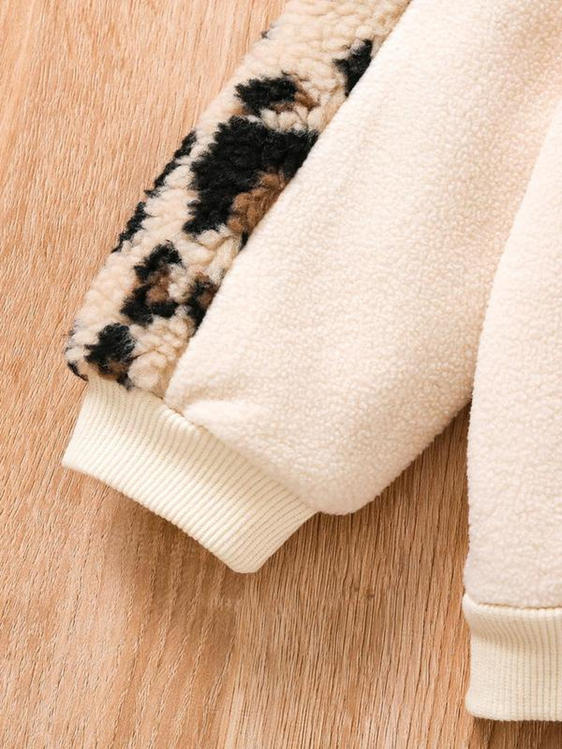 Toddler Girl'S Leopard Print Letter Embroidered Hoodie, Cute Ear Design Long Sleeve Hooded Pullover for Fall & Winter, Kids Clothes for Daily Wear