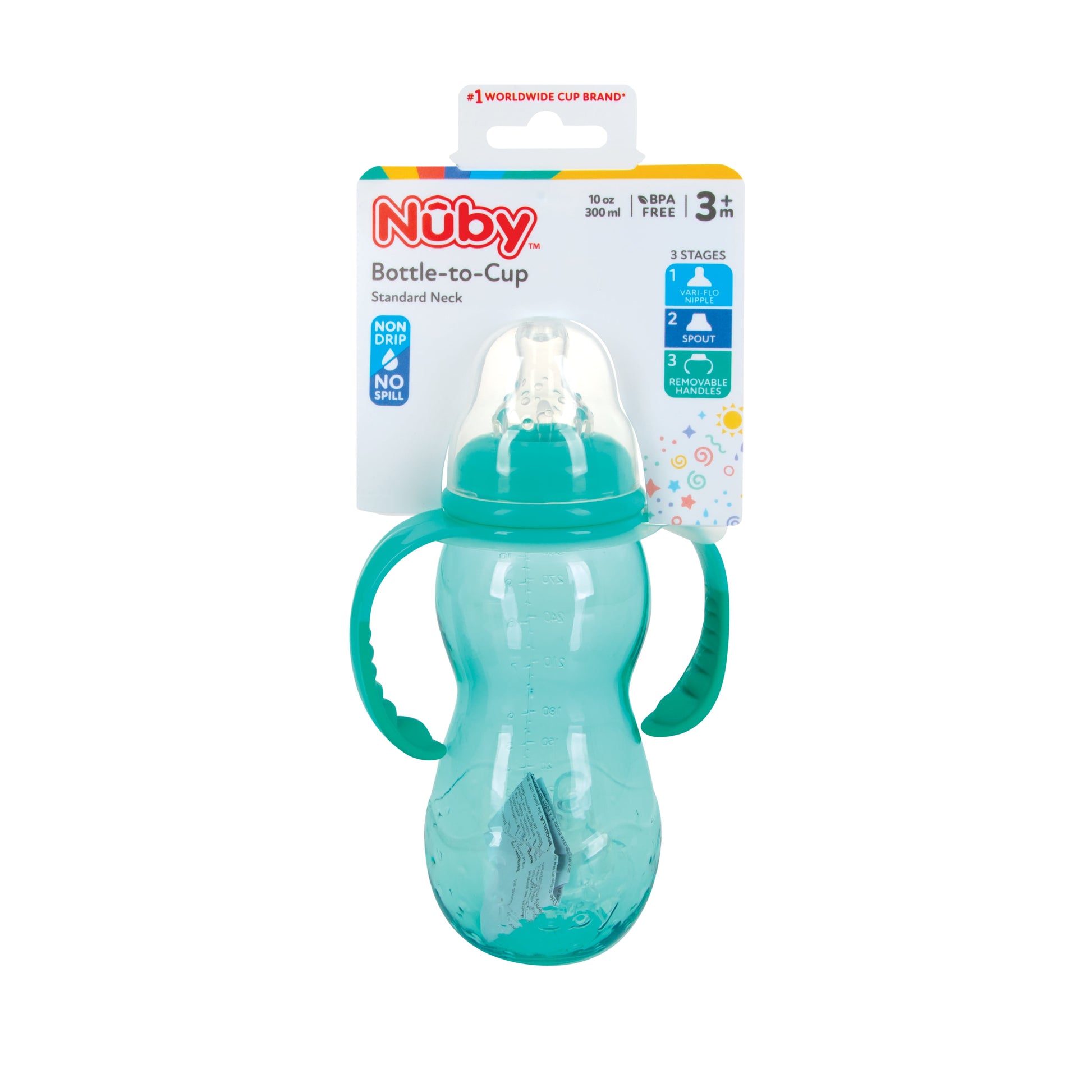 Nuby Bottle-To-Soft Spout Sippy Cup Non-Drip Standard Neck Baby Bottle, 10 Fl Oz