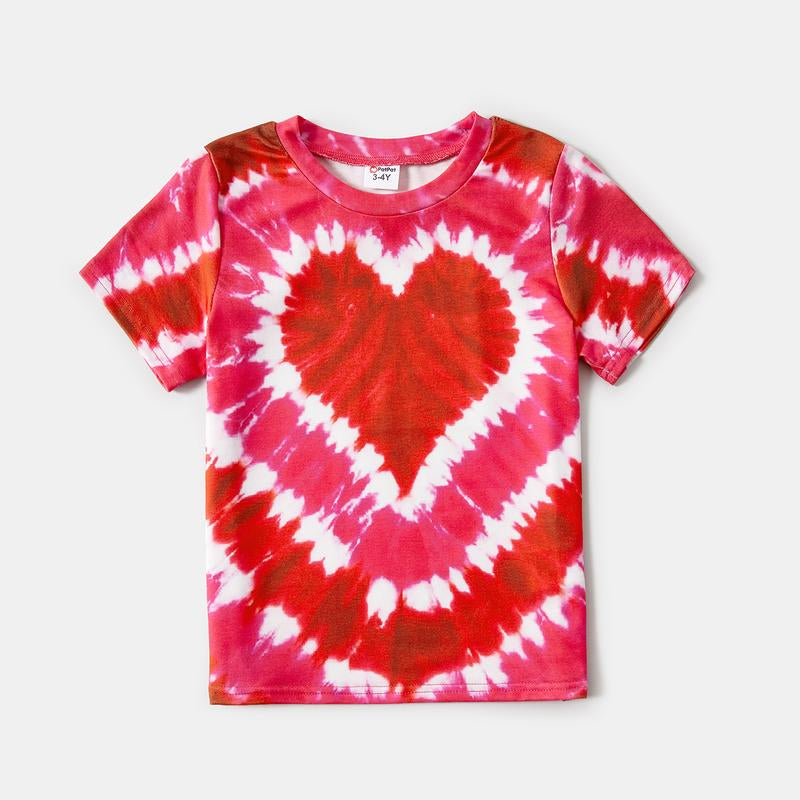 Family Matching Short-Sleeve Tie Dye Heart Graphic T-Shirts 557854