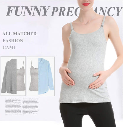 Women'S Nursing Tank Tops Cotton for Breastfeeding Loose Maternity Cami with Build-In Shelf Bra